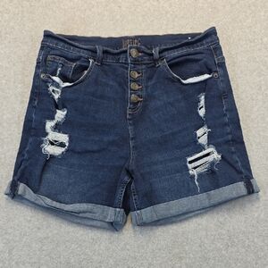 Justice Plus Size 24 Distressed Denim Shorts Button Fly Cuffed Hem